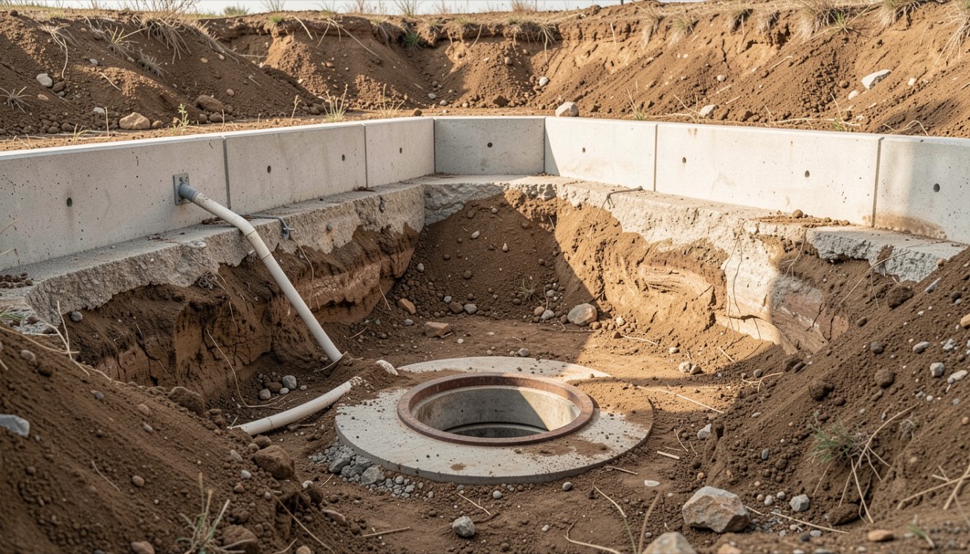 Detalle documental de una instalación de saneamiento relacionada con detección de arquetas ocultas, con materiales reales, luz natural y sin marcas.